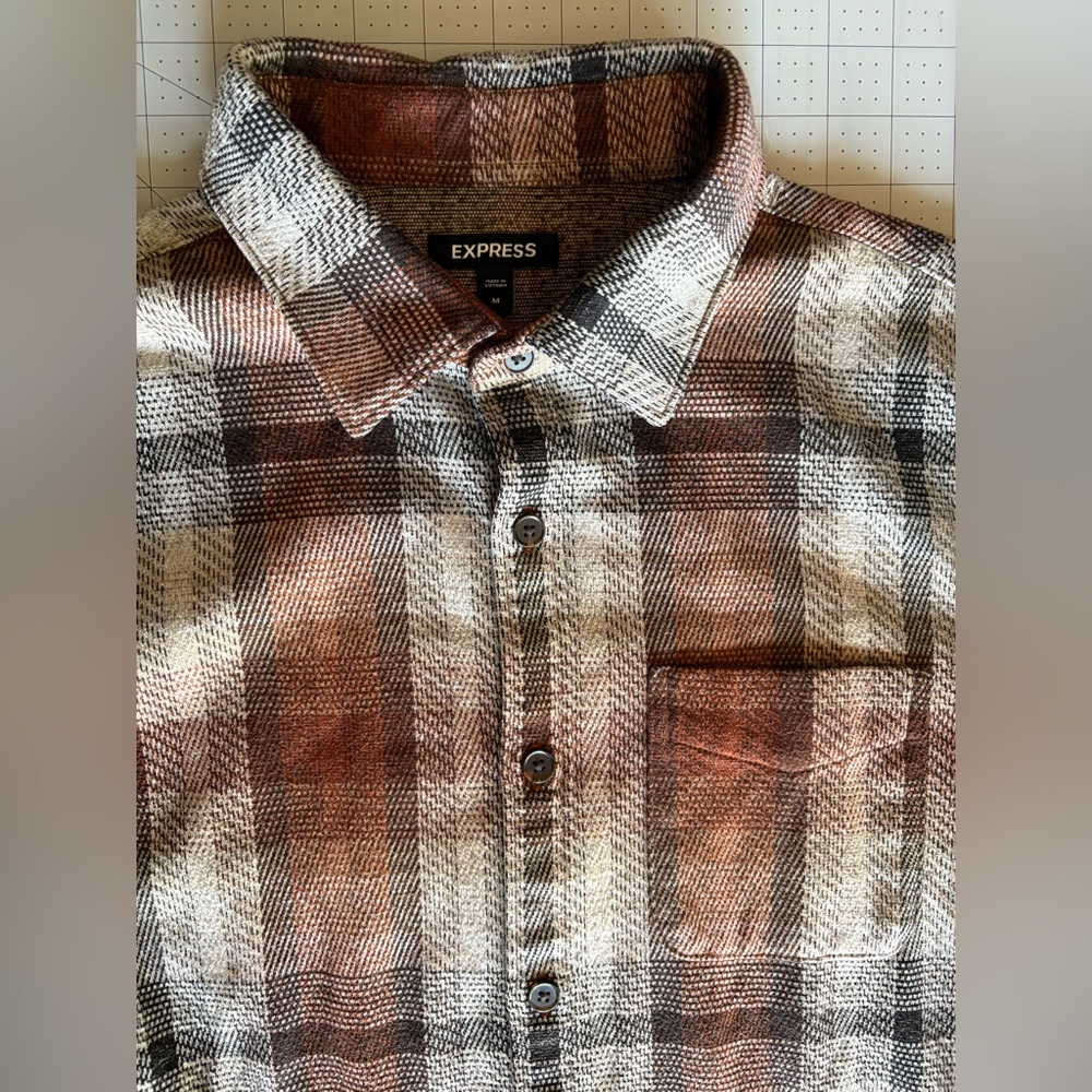 Express Burnt Orange Fall Plaid Button-Up Shirt